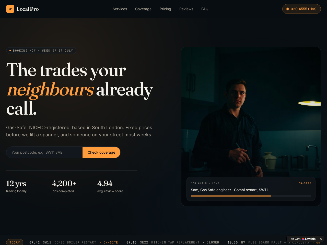 Example trades website designed by Clowdtree shown on a laptop